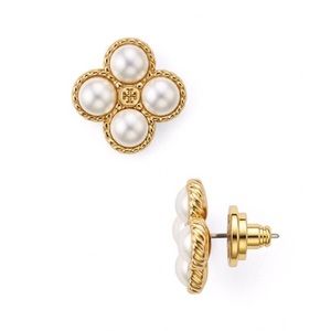 Tory Burch Clover Rope Pearl Stud Earrings